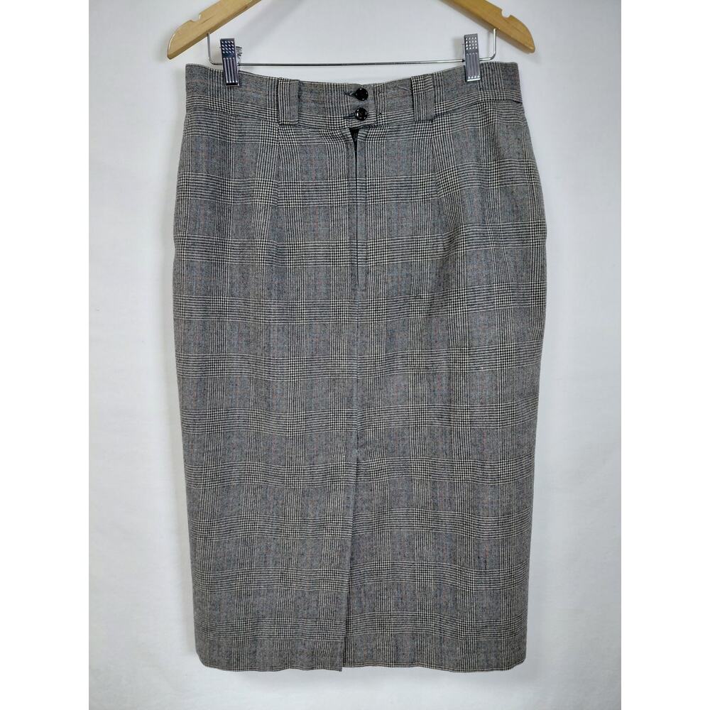 Vintage Sabrina B Gray Lined Pencil Knee Length Plaid Skirt Women Size 16 - Picture 3 of 9